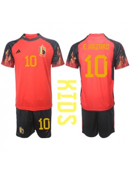 Belgien Eden Hazard #10 Replika Hemmakläder Barn VM 2022 Kortärmad (+ byxor)